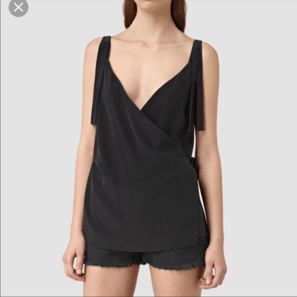 All saints vea silk black wrap tank top size 2 - Picture 1 of 9